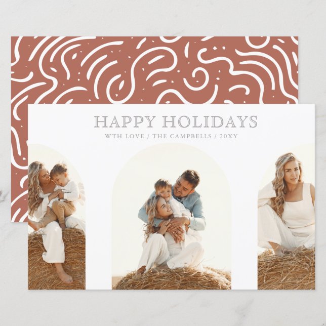 Budget Modern Arches Terracotta Foto Holiday Card (Vorne/Hinten)