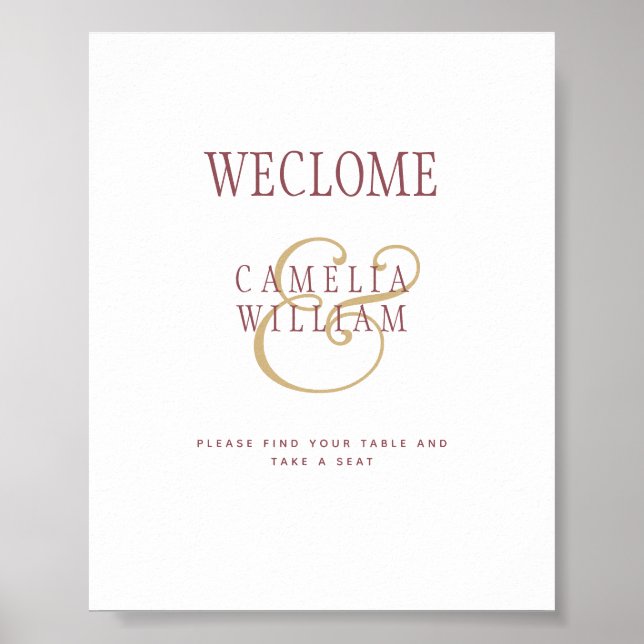 BUDGET Modern Berry Wine Gold Wedding SIGN Poster (Vorne)