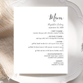 Budget Modern Black Script White Wedding Menu