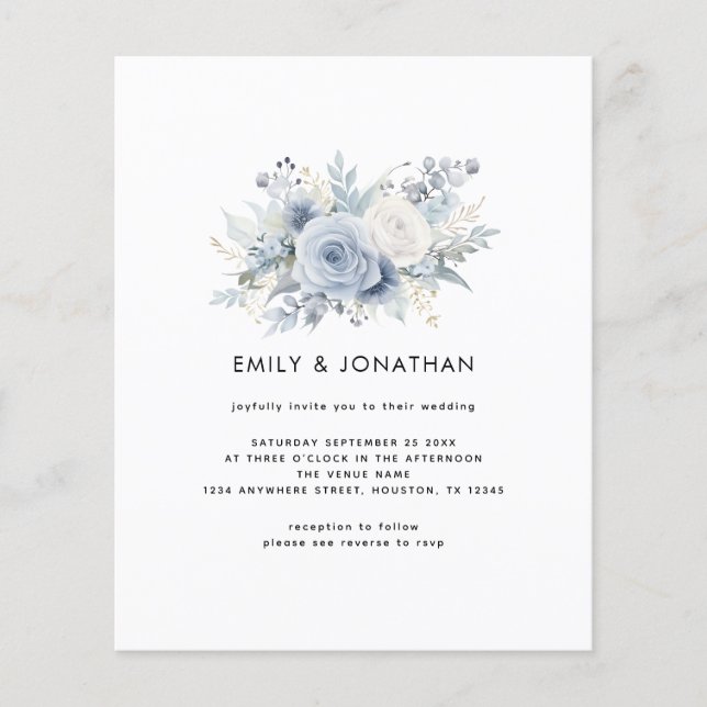 Budget Modern Blue Florals QR Wedding (Vorderseite)