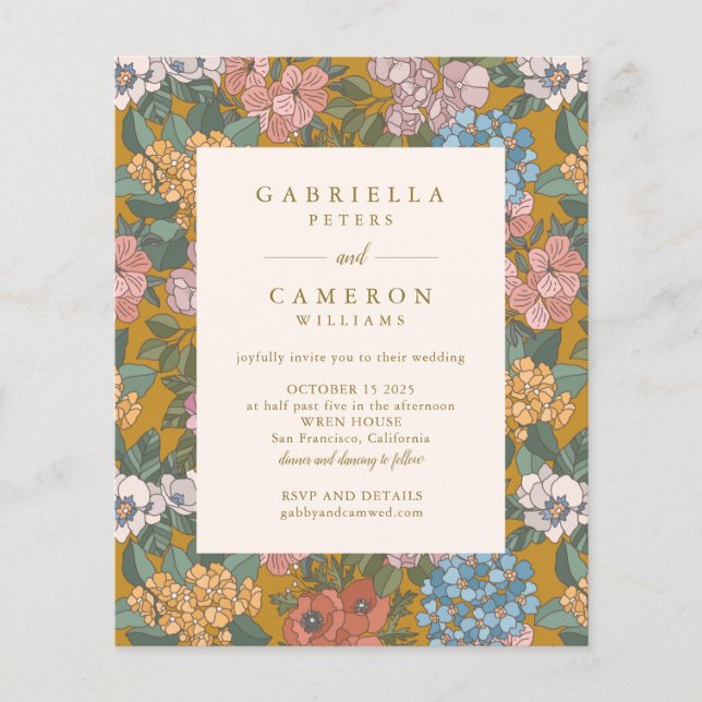 Budget Modern Boho Floral Yellow Wedite Einladung (Vorderseite)