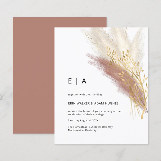 Budget Modern Boho Pink Gold Pampas Grass (Vorne/Hinten)