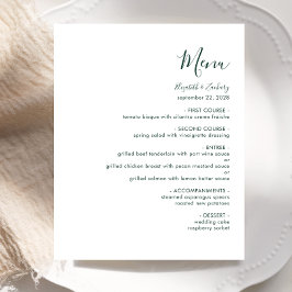 Budget Modern Emerald Green Script Wedding Menu