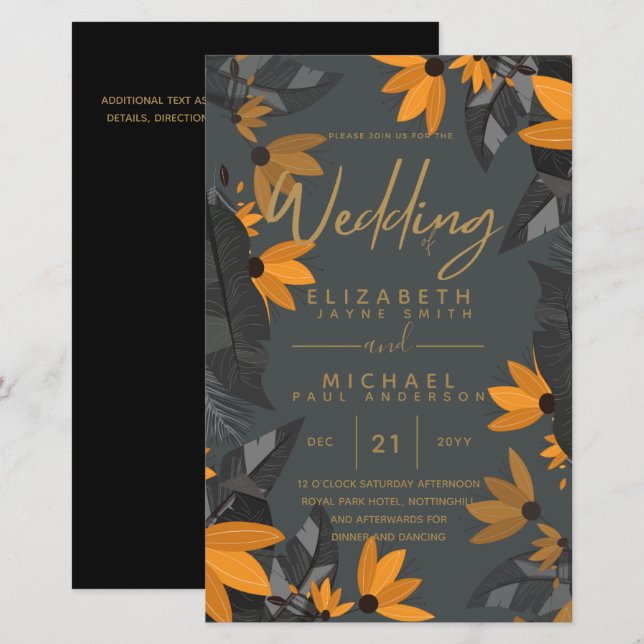 BUDGET Modern Garden Blätter Hochzeit Einladung (Vorne/Hinten)