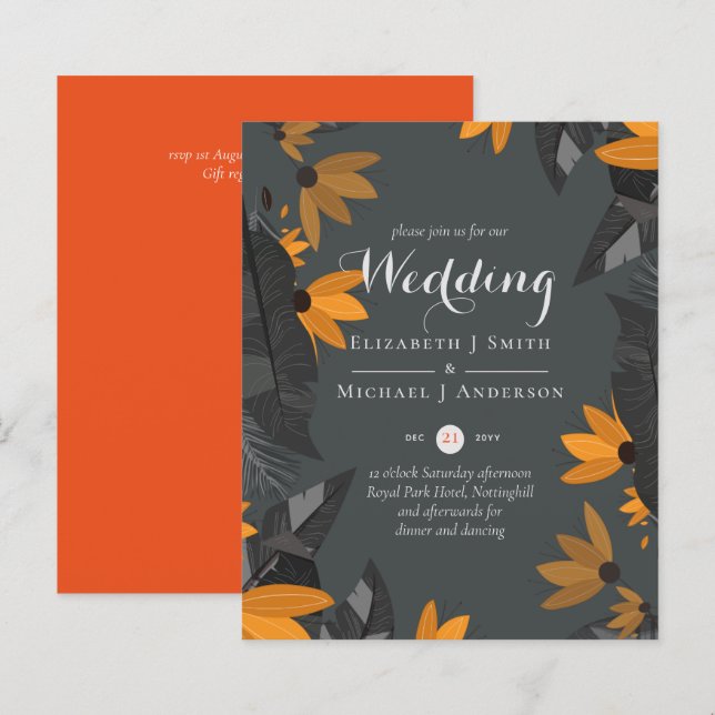 BUDGET Modern Garden Blätter Hochzeit Einladung (Vorne/Hinten)