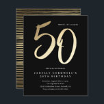 Budget Modern Gold 50. Geburtstag Einladung<br><div class="desc">Moderne minimalistische 50. Geburtstagsfeier Einladung mit stilvollen Imitate Gold-Folie Nummer handschriftlich Drehbuch 50 und Ihr Party Details in klassischen Serif-Schriftart auf schwarzem Hintergrund,  einfach und elegant,  große Überraschung Erwachsenenstein Geburtstagseinladung für Männer und Frauen. Die schwarze Hintergrundfarbe kann in jede beliebige Farbe geändert werden.</div>