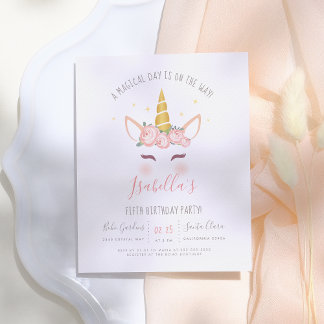 Budget Modern Gold Floral Magical Unicorn Geburtst