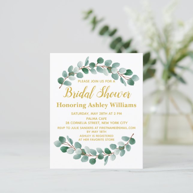 Budget Modern Greenery Bridal Dusche Einladung (Stehend Vorderseite)