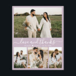 Budget Modern Lilac Foto Hochzeit Danke Karte<br><div class="desc">Budget, modern, elegant, Minimalistische Hand Lettered Wedding Vier (4) Foto Collage Danke Karte in Lilac. Stilvolle Hochzeit dank der Kartenvorlage mit 4 Foto auf der Vorderseite und einem Foto auf der Rückseite. Mit dem Text "Liebe und Dank" in einem Wirblen handgeschriebenen Typografie-Skript swash-Schwanz Schriftart in weißer Farbe auf hellpastellfarbenen Lila...</div>
