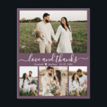 Budget Modern Mauve Foto Hochzeit Danke Karte<br><div class="desc">Budget, modern, elegant, Minimalistische Hand Lettered Wedding Vier (4) Foto Collage Danke Karte in staubigen Mauve. Stilvolle Hochzeit dank der Kartenvorlage mit 4 Foto auf der Vorderseite und einem Foto auf der Rückseite. Mit dem Text "Liebe und Dank" in einer Wirblen Hand Schrift geschrieben Typografie-Skript Swash-Schwanz Schriftart in Weiß auf...</div>