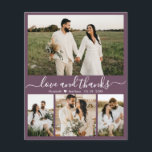 Budget Modern Mauve Foto Hochzeit Danke Karte<br><div class="desc">Budget, modern, elegant, Minimalistische Hand Lettered Wedding Vier (4) Foto Collage Danke Karte in staubigen Mauve. Stilvolle Hochzeit dank der Kartenvorlage mit 4 Foto auf der Vorderseite und einem Foto auf der Rückseite. Mit dem Text "Liebe und Dank" in einer Wirblen Hand Schrift geschrieben Typografie-Skript Swash-Schwanz Schriftart in Weiß auf...</div>