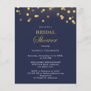 Budget Modern Navy Blue, Gold Brautparty Flyer