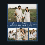 Budget Modern Navy Foto Hochzeit Dankeschön Karte<br><div class="desc">Budget, modern, elegant, Minimalistische Navy Hand Lettered Wedding Four (4) Foto Collage Danke Ihnen personalisiert günstige preiswerte THIN Karte. Stilvolle Hochzeit dank der Kartenvorlage mit 4 Foto auf der Vorderseite und einem Foto auf der Rückseite. ***BEACHTE! *** HAUSHALTSPAPIER/FLYER IST DÜNN. *** AKTUALISIEREN SIE DAS PAPIER FÜR EIN THICKER-PAPIER. *** Mit...</div>