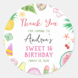 Budget Modern Pool Party Summer Sweet 16 Danke Runder Aufkleber