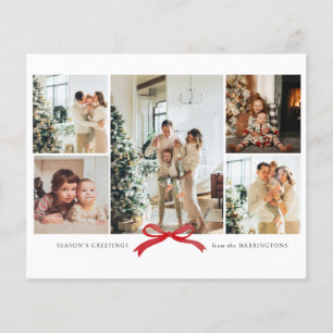 BUDGET Modern Red Bow Foto Collage Holiday Card
