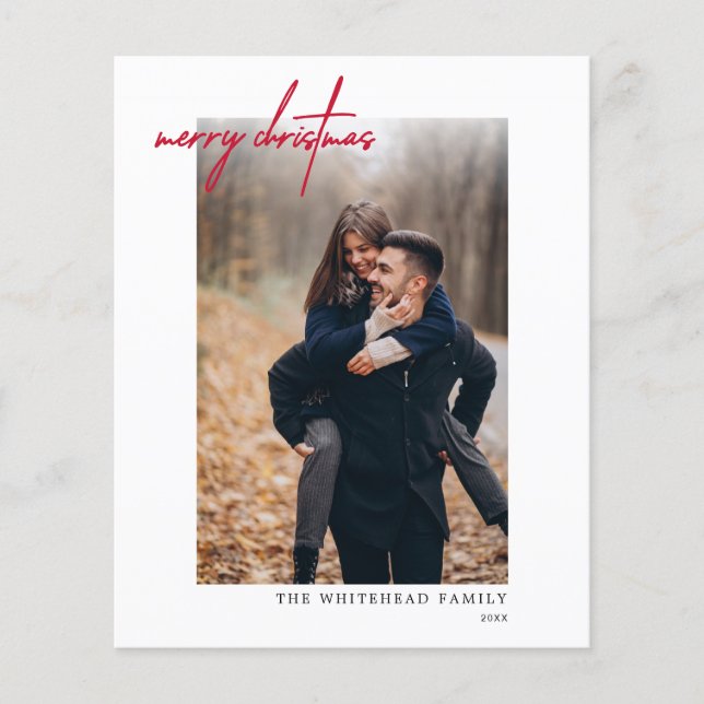 Budget Modern Red Merry Weihnachts-Fotokarte Flyer (Vorne)