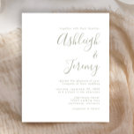 Budget Modern Sage Green Script Einladung<br><div class="desc">Diese einfache,  moderne Hochzeitseinladung enthält einen schönen grünen Text auf weißem Hintergrund. Fügen Sie die Namen der Braut und Bräutigam in stilvoller Handschrift Kalligraphie und die Details in sans serif Schriftart. Die Rückseite ist ein passender Schatten von massivem Salbei grün.</div>