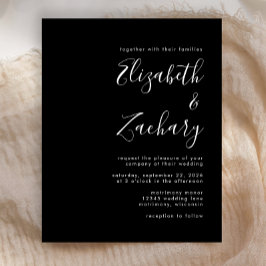 Budget Modern Script Black Wedding Einladung