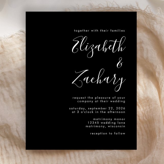 Budget Modern Script Black Wedding Einladung (Von Creator hochgeladen)