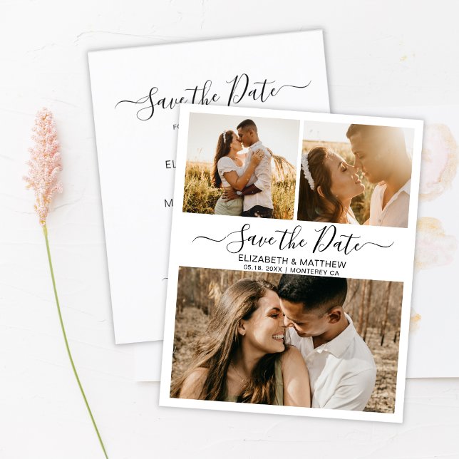 Budget Modern Script Foto Collage Save the Date (Von Creator hochgeladen)