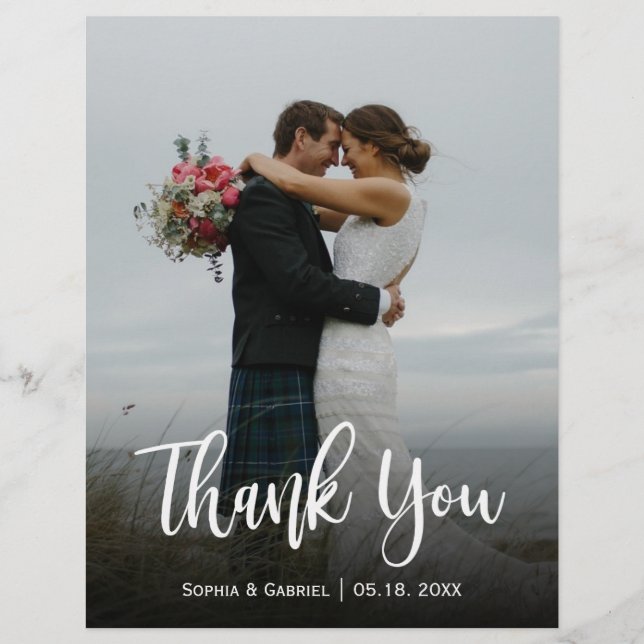 Budget Modern Script Full Foto Wedding Vielen Dank Flyer (Vorne)