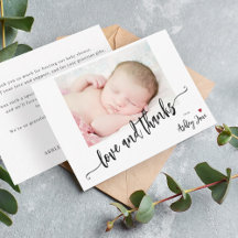 Budget modern script photo baby shower thank you