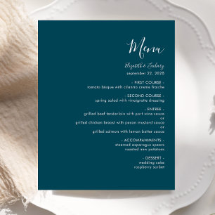 Budget Modern Script Türkisblaue Hochzeitsmenükart