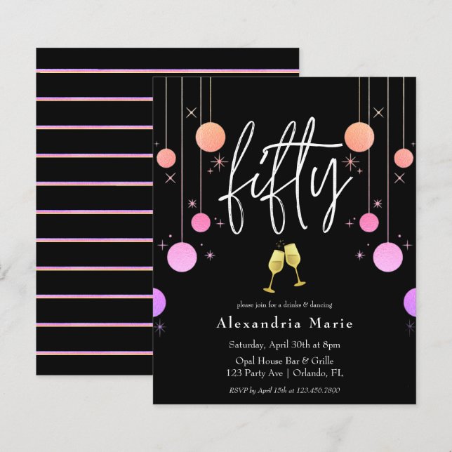 Budget Modern Sparkle 50. Geburtstag Einladung (Vorne/Hinten)