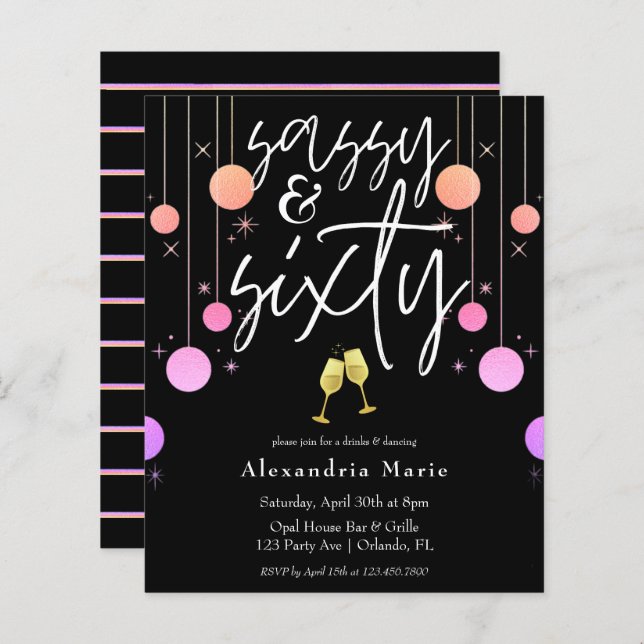 Budget Modern Sparkle Sassy & 60 Geburtstag (Vorne/Hinten)