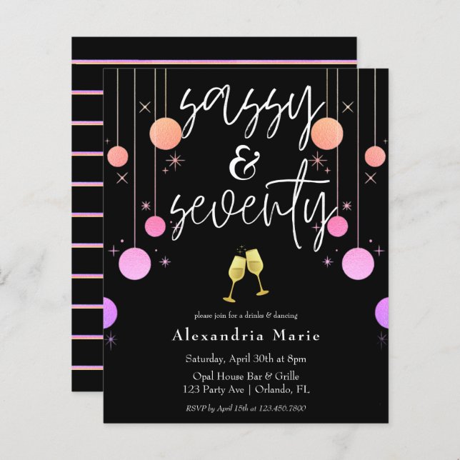 Budget Modern Sparkle Sassy & 70 Geburtstag (Vorne/Hinten)