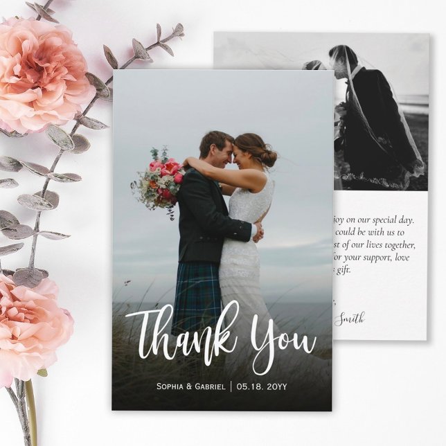 Budget Modern Wedding Foto Vielen Dank Script Card (Von Creator hochgeladen)
