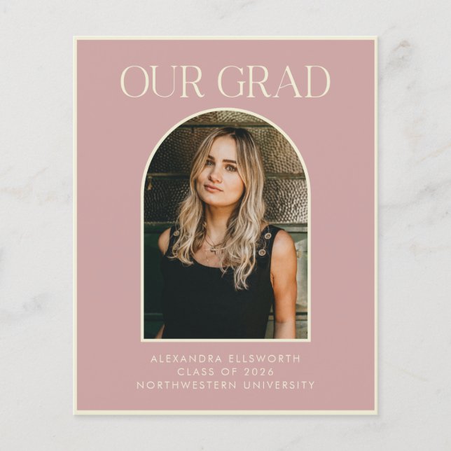 Budget Modern Zwei Foto Rosa Arch Abschluss Card (Vorderseite)