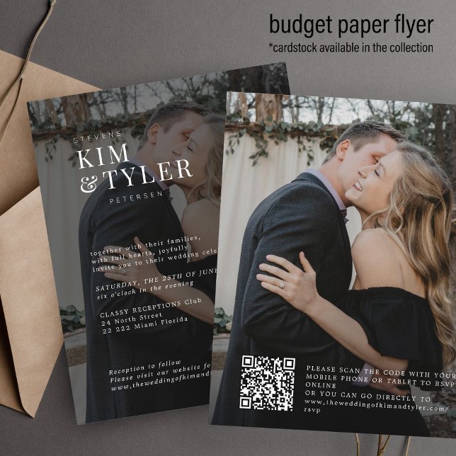 Budget Moderne 2 Fotos QR Code Hochzeitseinladung Flyer (Von Creator hochgeladen)