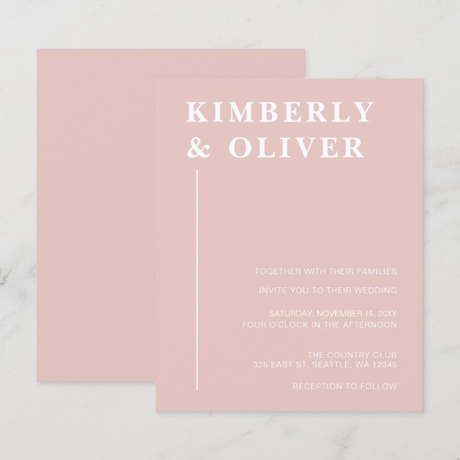 Budget Moderne Blush Hochzeitseinladungen (Vorne/Hinten)