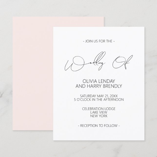 Budget Moderne Blush Pink White Wedding Einladung (Vorne/Hinten)