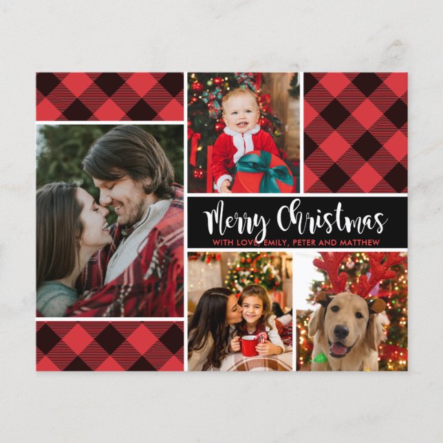 Budget moderne Buffalo Plaid Photo Carte de Noël (Devant)
