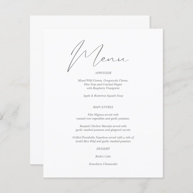 Budget Moderne Chic Gris & Blanc Menu (Devant / Derrière)