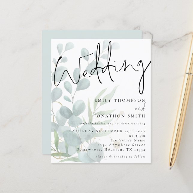 Budget Moderne Drehschrift Eucalyptus Wedding Einl (Vorderseite/Rückseite Beispiel)