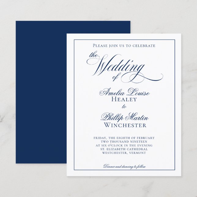 Budget Moderne elegante blaue Hochzeit der Marine (Vorne/Hinten)