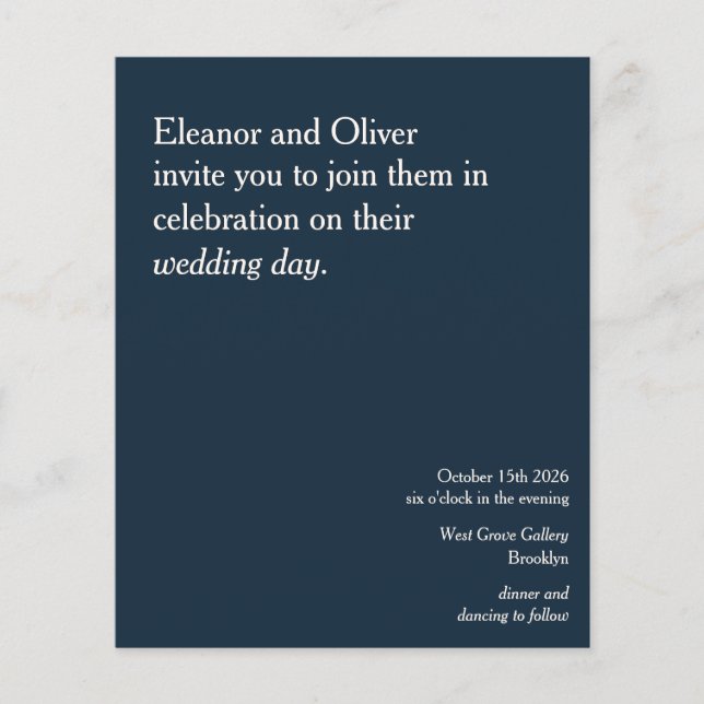 Budget Moderne elegante Blue Wedding Einladung Nav (Vorderseite)