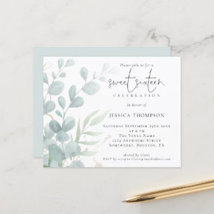 Budget Moderne Eukalyptus 16 . Geburtstag Einladun