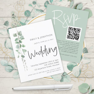 Budget Moderne Eukalyptus QR Hochzeit Einladung