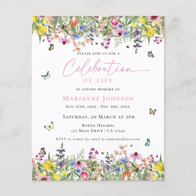 Budget Moderne Feier des Lebens Blumendenkmal Flyer (Vorne)