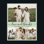 Budget Moderne Foto Hochzeit Danke Karte<br><div class="desc">Budget, modern, elegant, Minimalistische Hand Lettered Wedding Vier (4) Foto Collage Danke Karte in Sage Green. Stilvolle Hochzeit dank der Kartenvorlage mit 4 Foto auf der Vorderseite und einem Foto auf der Rückseite. Mit dem Text "Liebe und Dank" in einer Wirblen Hand geschrieben Typografie Skript Swash-Schwanz-Schriftart in schwarz auf staubigen...</div>