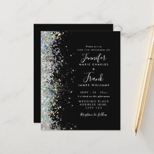 Budget Moderne Glitter Black Wedding Einladung
