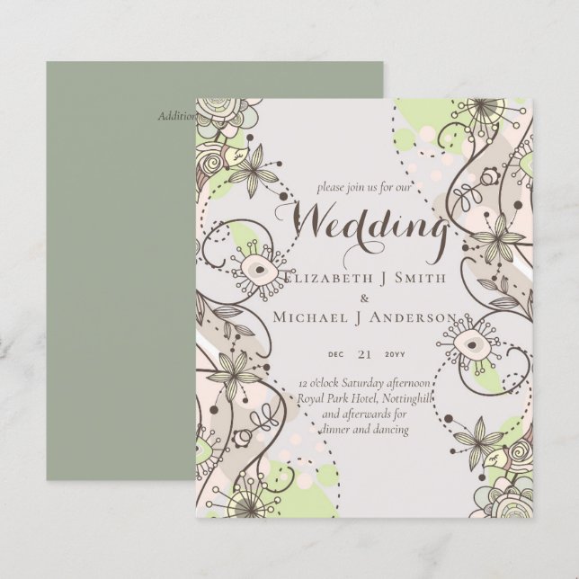 BUDGET Moderne Jardin Feuilles Faire-part de maria (Devant / Derrière)