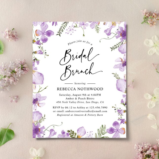Budget Moderne Lila Bridal Brunch Einladung (Von Creator hochgeladen)