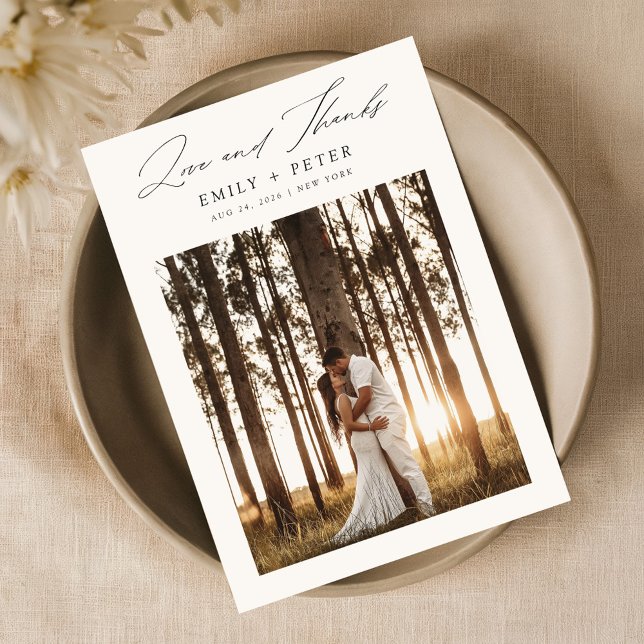 Budget Moderne Minimalistische Hochzeit mit 2 Foto Dankeskarte (Von Creator hochgeladen)