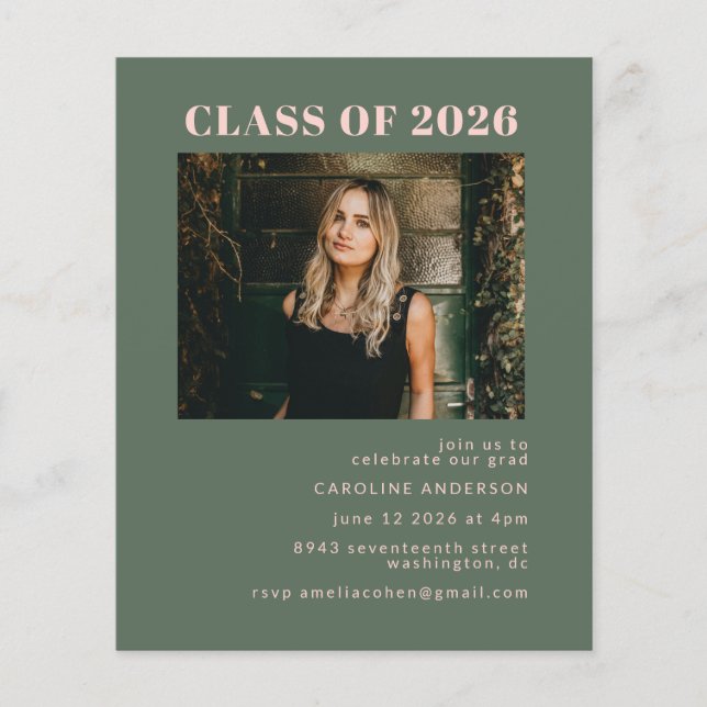 Budget Moderne Pink Green Foto Graduation Party (Vorderseite)