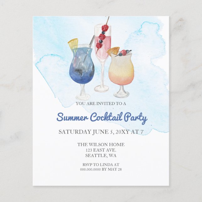 Budget Moderne Summer Cocktail Party Einladungen (Vorderseite)